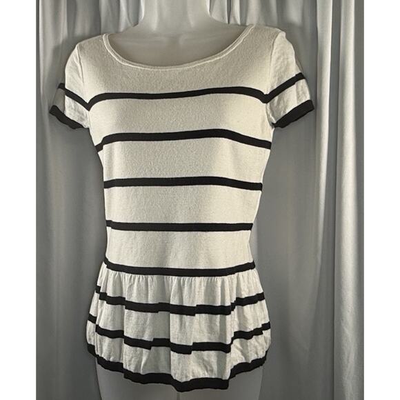 Ann Taylor LOFT Striped Short Sleeves Peplum Top Ivory Black S preppy chic 79-05 - Picture 11 of 14